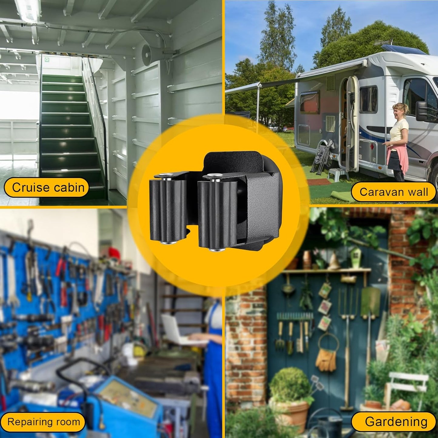 Upgraded Magnetic Broom and Mop Holder Wall Mount, Space-Saving Heavy Duty No Drill Over the Door Broom Gripper RV Camper Wall Organizer,Black,2 Pcs