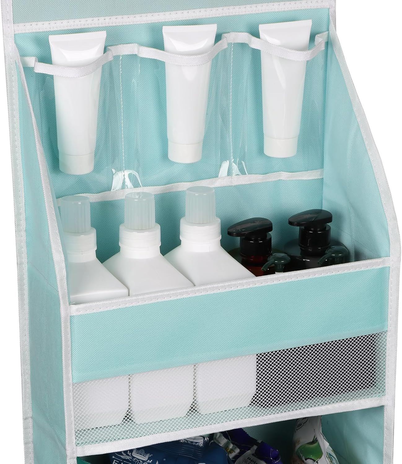 Univivi 6-Shelf Over Door Hanging Organizer Fabric Baby Door Storage with 5 Large Pockets and 3 Small PVC Pockets Wall Mount Hanging Storage Organizers for Baby Essential (Blue)