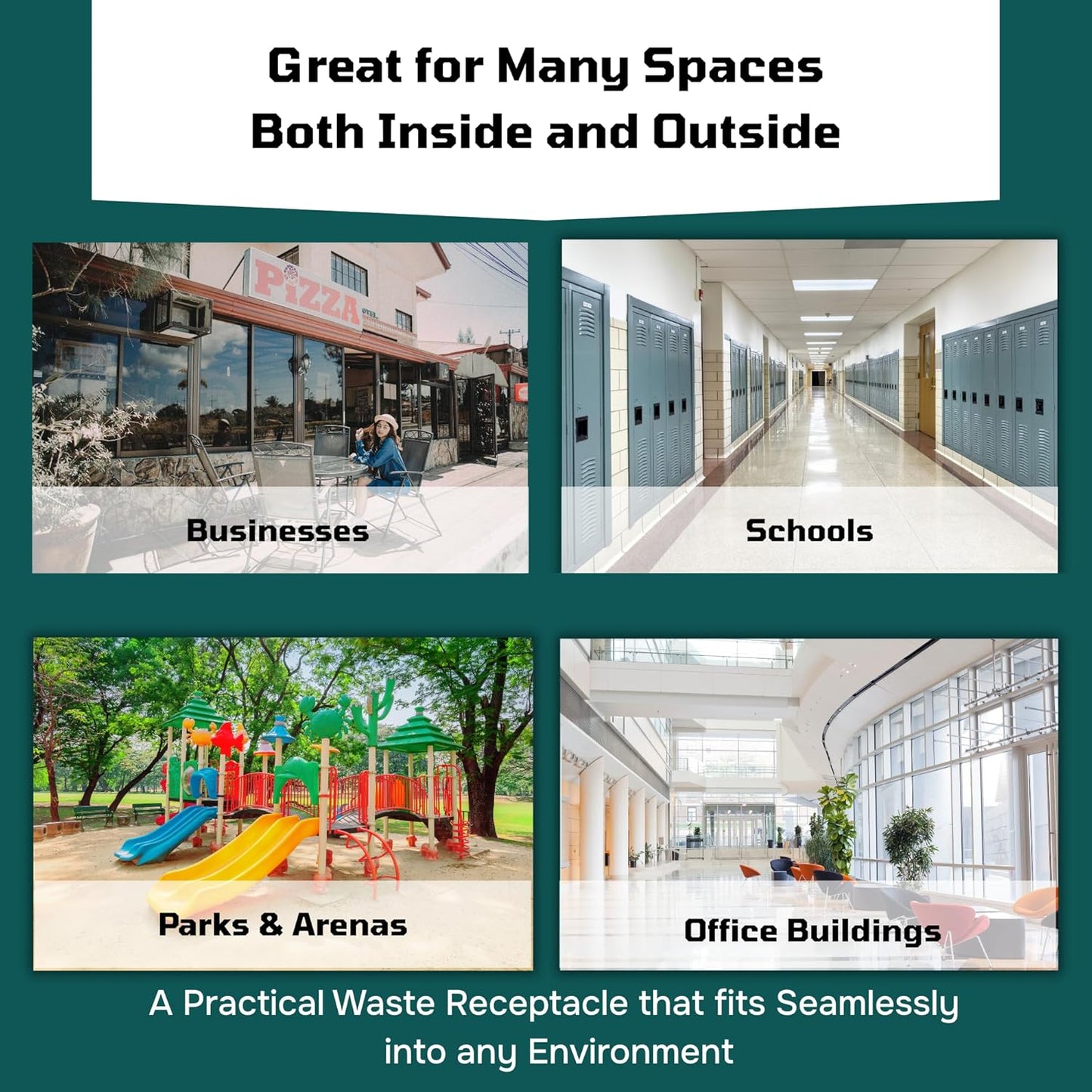 32 Gallon Square Slatted 100% Recycled Plastic Heavy-Duty Commercial Outdoor or Indoor Trash Can with Push Top Lid | Great for Schools and Businesses - Brown