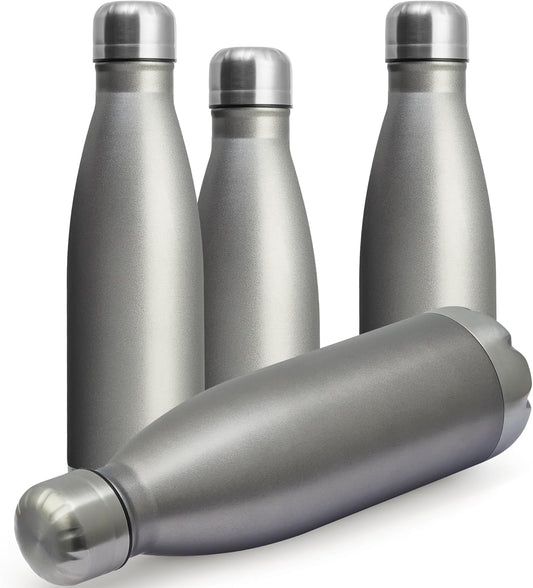 MEWAY 17oz Sport Water Bottle 4 Pack Vacuum Insulated Stainless Steel Leak-Proof Double Wall Cola Shape Water Bottle,Keep Drinks Hot & Cold(Cold Gray,4 Pack)