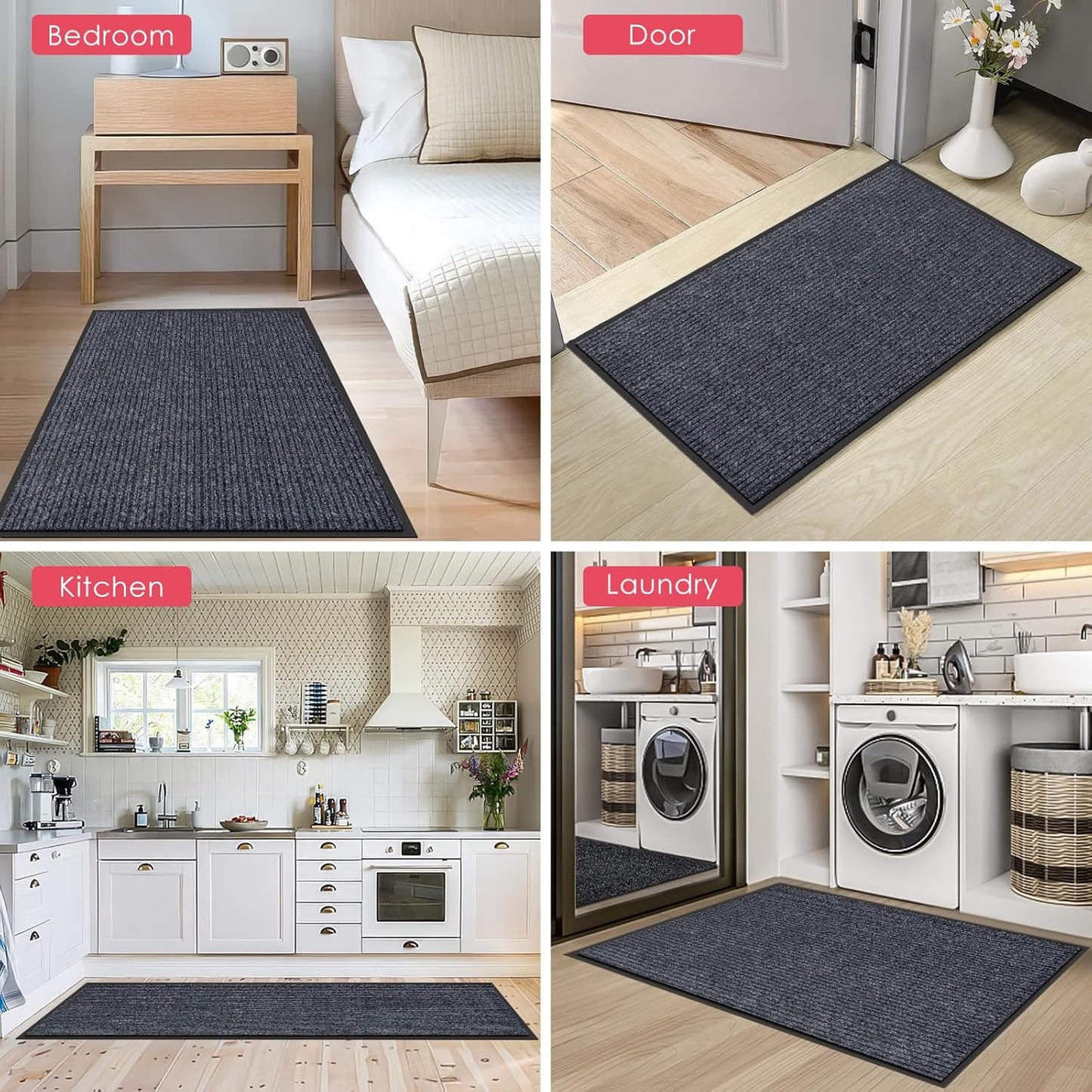 Kuyal Front Door Mat, 4'x6' Indoor Outdoor Entrance Mat, Commercial Floor Mats Inside Outside Entrance, Heavy Duty Durable Welcome Mats, Rubber Backing Non Slip Outdoor Mats for Entryway,Dark Gray