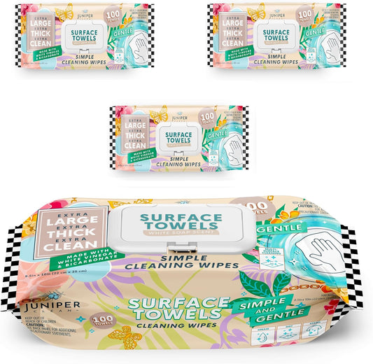 3 Packs Surface Cleaning Wipes, Thick & Large Dispose, All-Purpose Cleaner for Bathroom, Kitchen, Office, 300 Count Soft Flow, Biodegradable, White Soap Scent