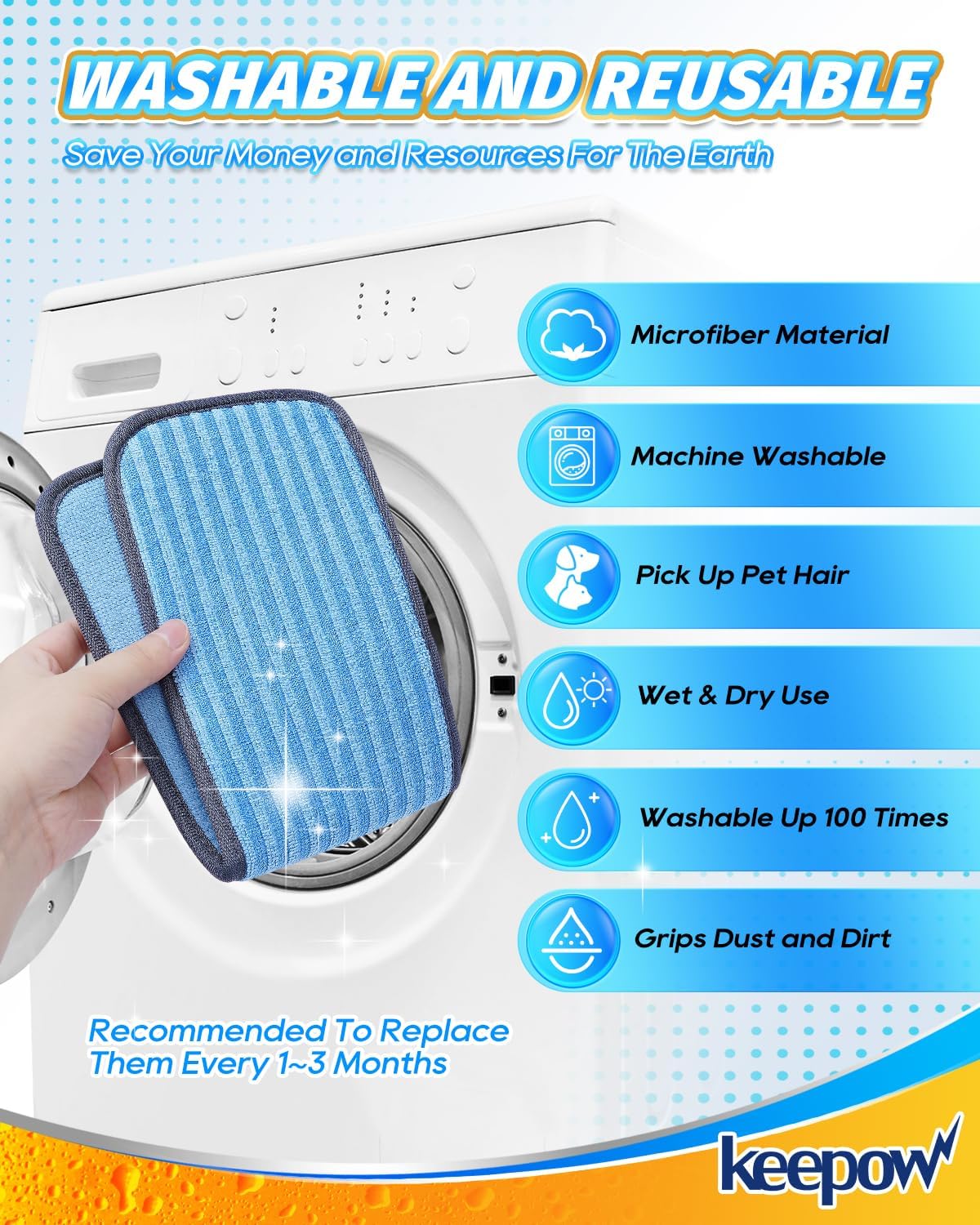 KEEPOW Reusable Microfiber Mop Pads Compatible with Wagner 905e, 915e and 925e Steamers, Reusable Microfiber Cleaning Replacement Pads, Double-Sided Use, Steam Mop Pads, 4 Pack (Mop is Not Included)