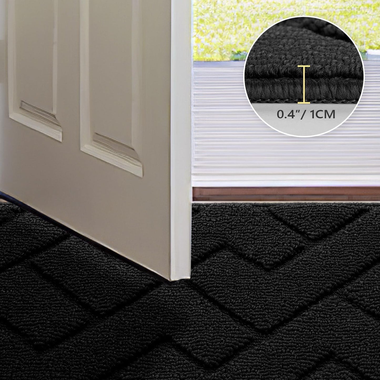 hicorfe Indoor Door Mat,Non Slip Door Mats,32"x48" Front Back Door Mat Rubber Backing,Absorbent Resist Dirt Entrance Inside Floor Mats for Entryway Washable Low-Profile(Black)