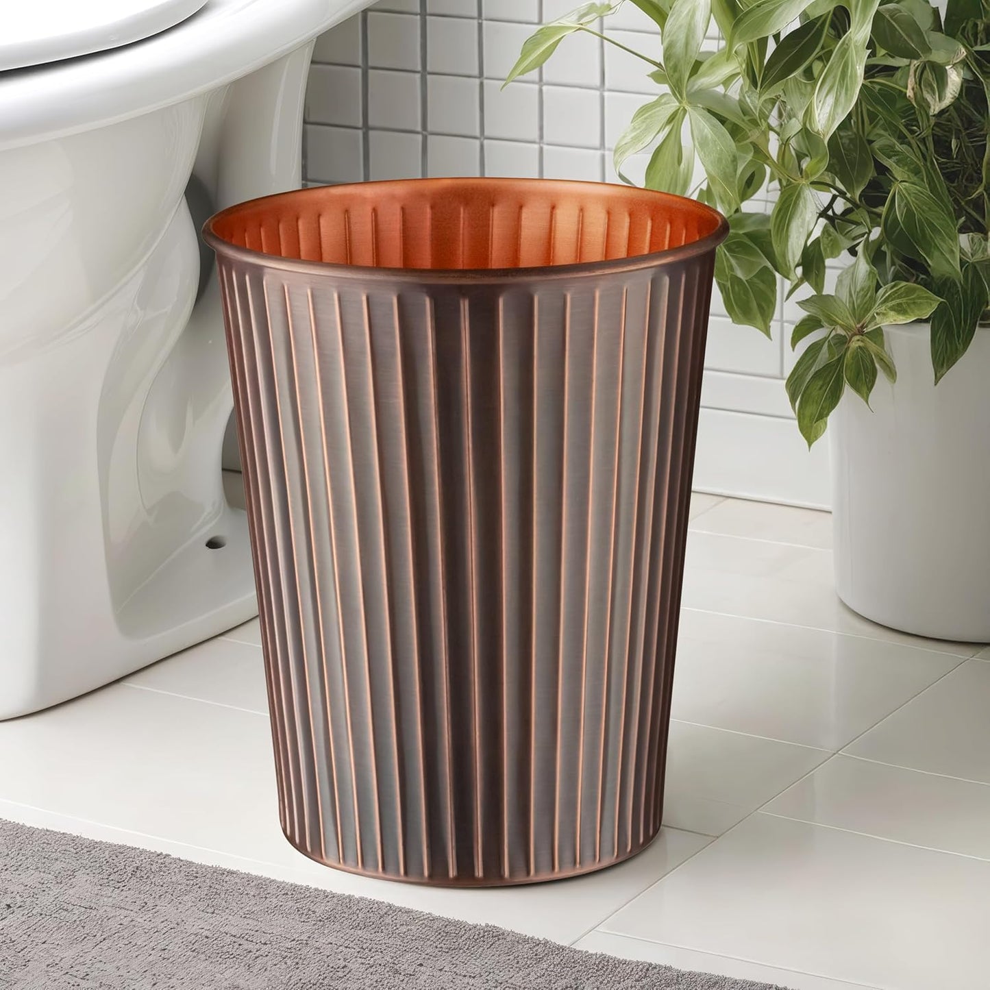 Monarch Abode Antique Copper Handcrafted Ridge Embossed Metal Wastebasket for Home Office, Decorative Waste Basket, Modern Bathroom Garbage Can, Antique Copper Trash Can