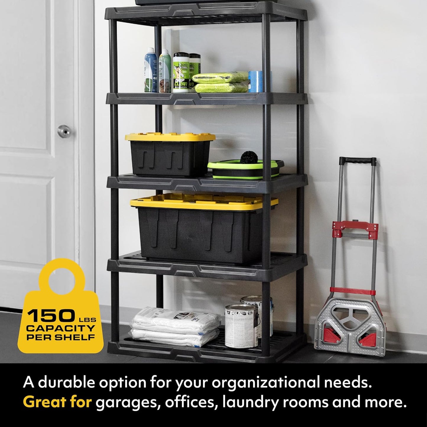 CX 5-Tier (72”H x 36”W x 18”D) Plastic Storage Shelving Unit (Black) 2 Pack, Heavy Duty, 150lbs Per Shelf Capacity, Indoor/Outdoor Storage Organization in Home, Garage, Office, Easy Assembly
