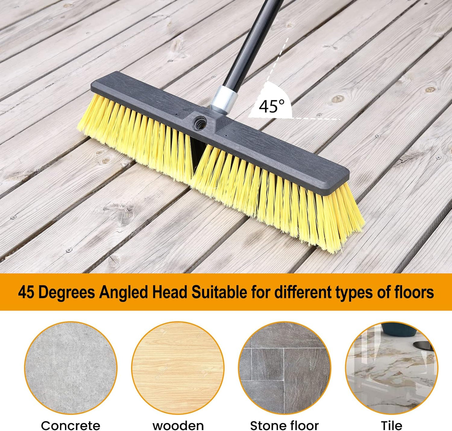 18 Inches Push Broom Outdoor- Heavy Duty Broom with 63" Long Handle for Deck Driveway Garage Yard Patio Concrete Floor Cleaning