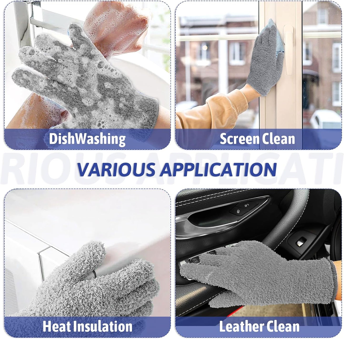 Microfiber Gloves Reusable Microfiber Dusting Gloves Washable Plant Gloves Microfiber Cleaning Gloves Plant Dusting Gloves Cloth for House Kitchen Plants Cleaning Car Blinds Lamps, Grey
