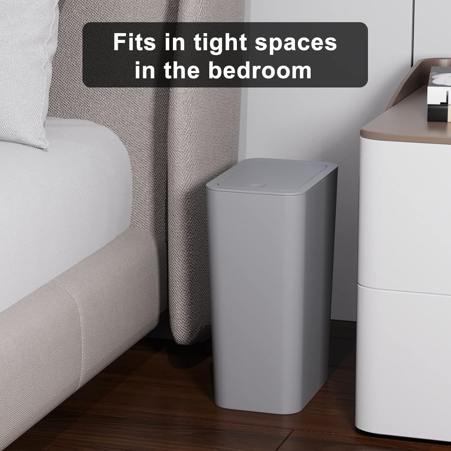 N. NETDOT Bathroom Trash Can with Lid 3 Pack Set, 2 Packs 4 Gal Slim Kitchen Trash Can and 1 Pack 2.6Gal Garbage Can, Small Trash Bin/Waste Basket for Bedroom (Grey, Pack of 3)