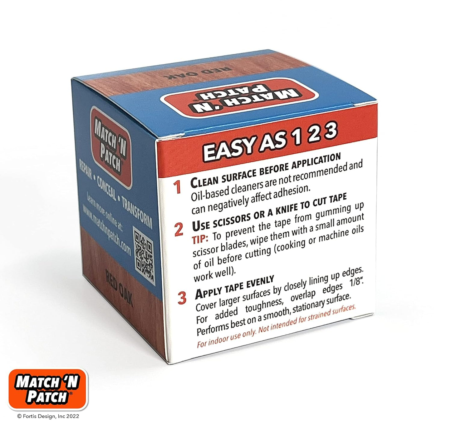 MATCH 'N PATCH Realistic Wood Grain Repair Tape - Durable Multi-Use Adhesive Tape for Furniture, Floors, Cabinets, Windows, Doors, RV, Home Decor & DIY Projects - Red Oak, 2.25 inch x 15 feet