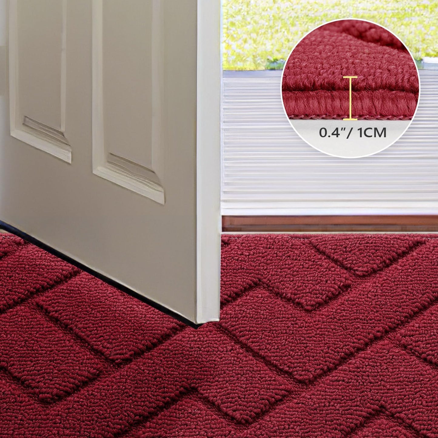 hicorfe Indoor Door Mat,Non Slip Door Mats,32"x48" Front Back Door Mat Rubber Backing,Absorbent Resist Dirt Entrance Inside Floor Mats for Entryway Washable Low-Profile(Red)
