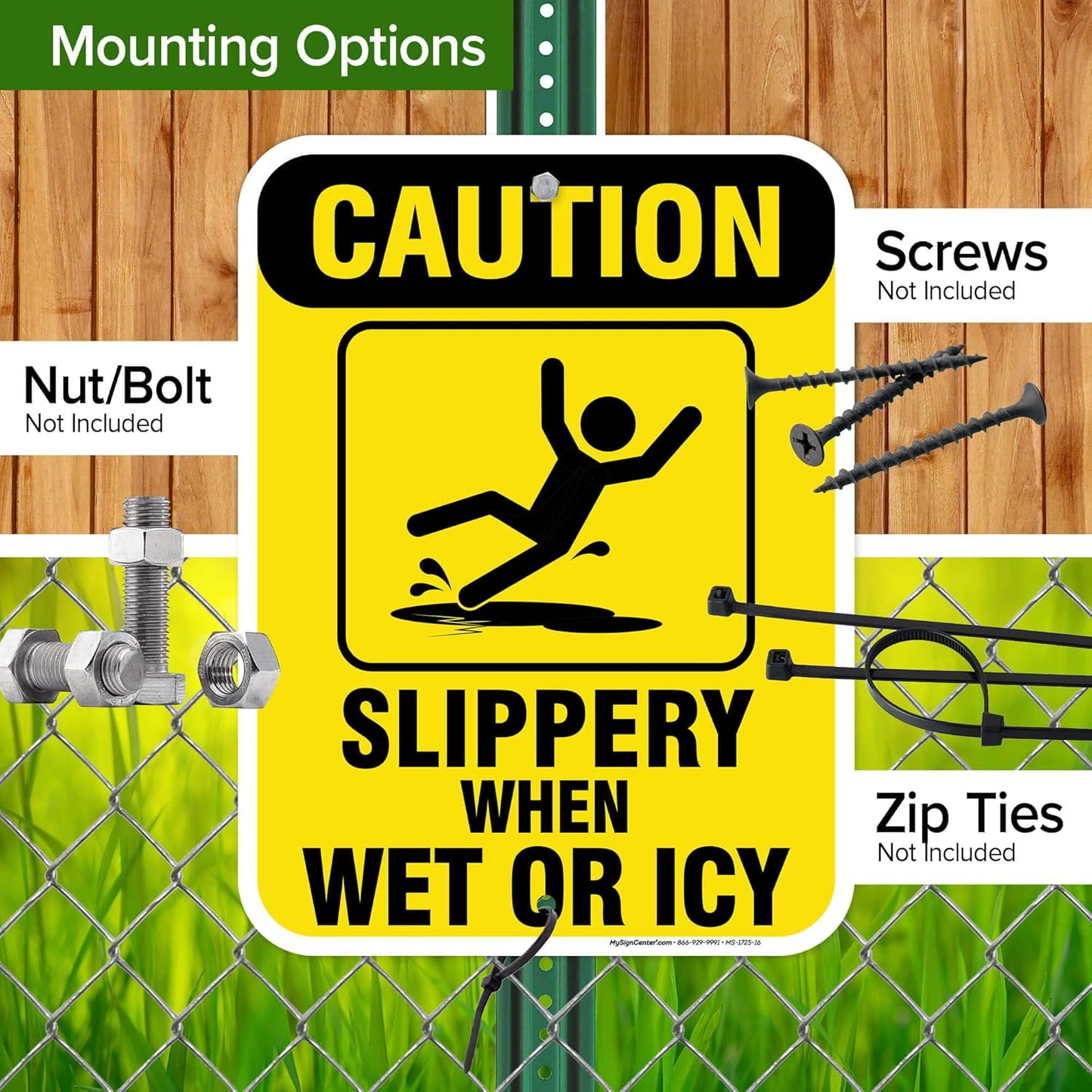 Caution Slippery When Wet Sign or ICY Sign, 12"x16"0.40 Aluminum, Fade Resistance, Indoor/Outdoor Use, USA MADE By My Sign Center