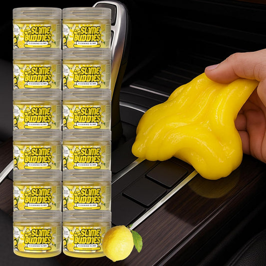 Slime Buddies Car Cleaning Gel Putty - 12 Pack Lemon Scented Interior Detailing Tool for Cup Holder, Air Vent & Keyboard - Reusable Auto Detailing Accessories - Dust Remover Goop - Gifts for Men Women