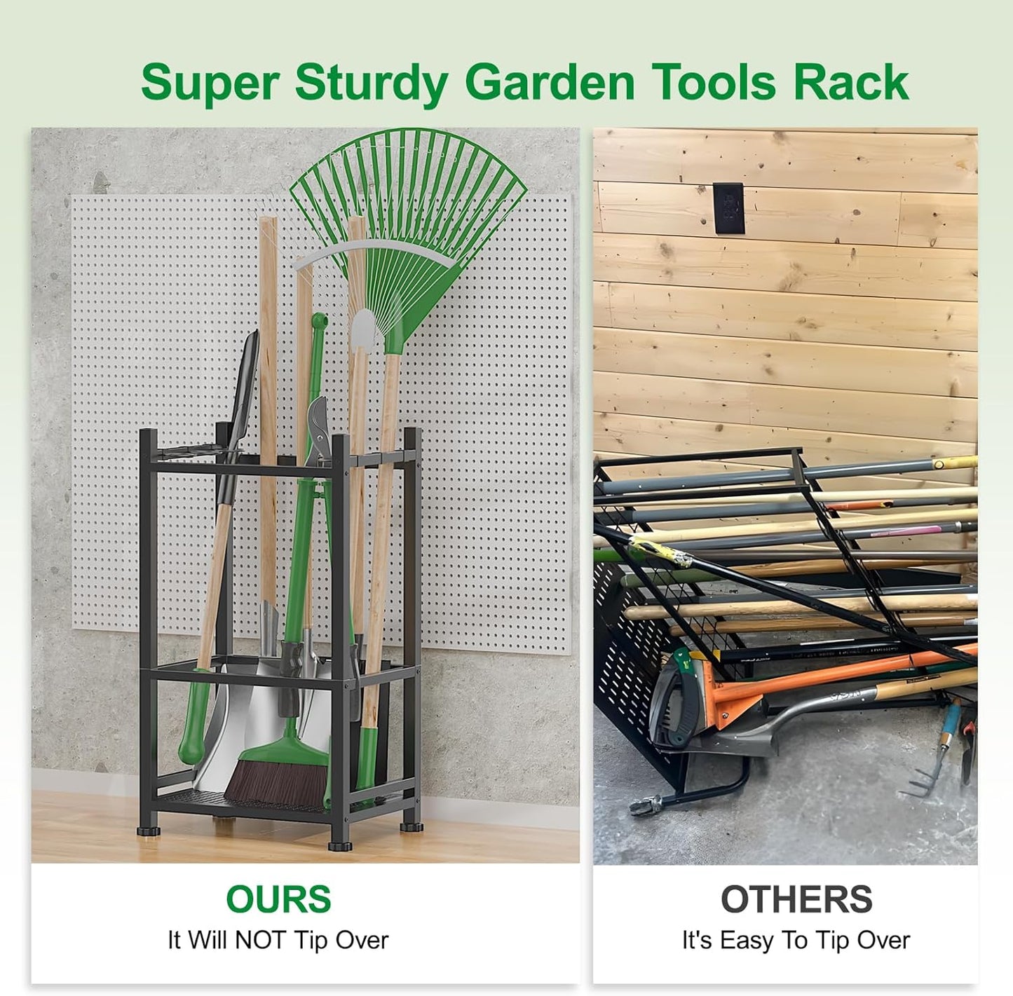 Dirza Garden Tool Organizer,Yard Tool Organizer for Garage Organization and Storage,Garden Tool Rack with 9 Loops for Garage, Shed, Outdoor,Easy Take Out and Storage,Will NOT tip over