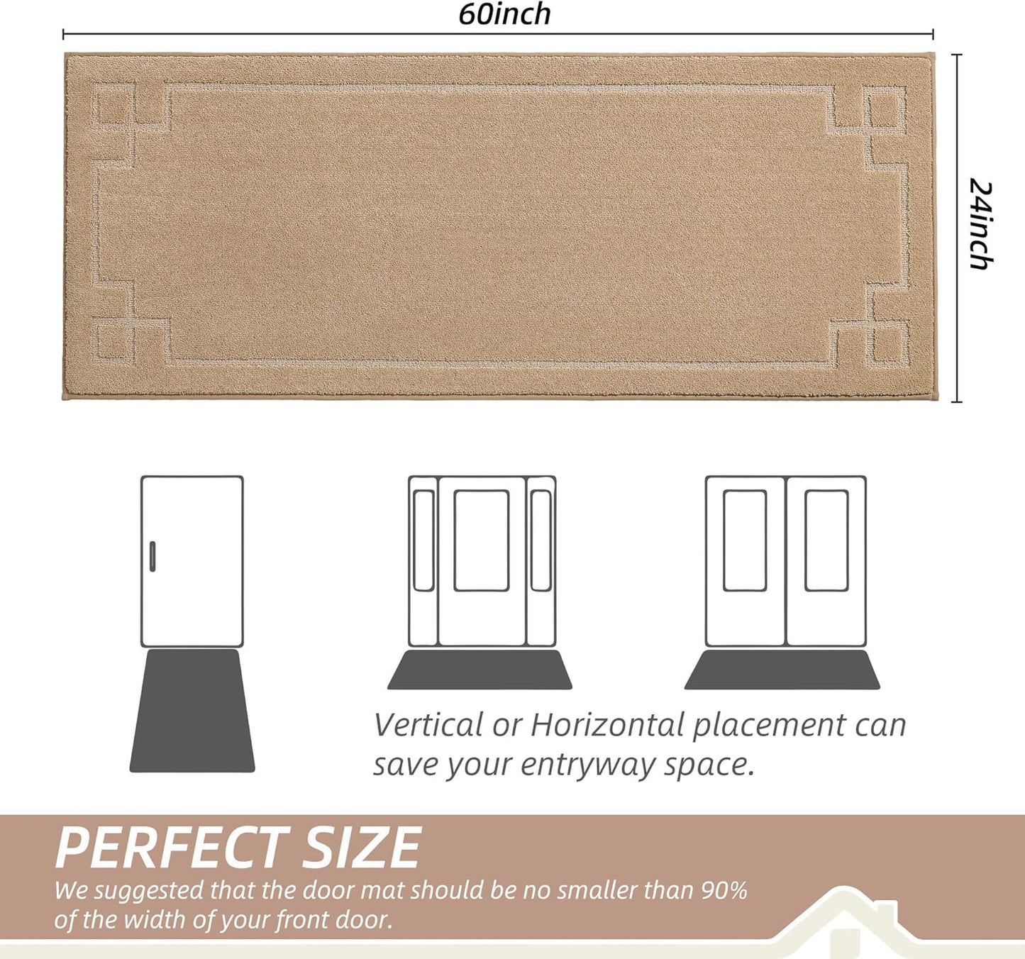 BEQHAUSE Door Mat 24" x 60", Non-Slip Door Mats Indoor Entryway Rugs Washable Low-Profile Absorbent and Stain Resist Floor Mats, Dog Door Mat for Front Back Door, Muddy Wet Shoes & Paws, Beige