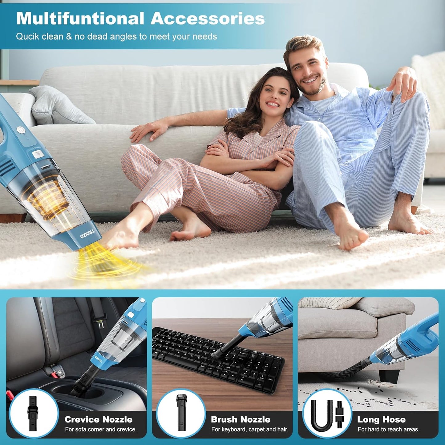 Handheld Vacuum Cordless, 14500PA Powerful Suction Hand Held Vacuum Cleaner with Brushless Motor, Rechargeable and Portable Car Vacuum for Home Office Car Pet