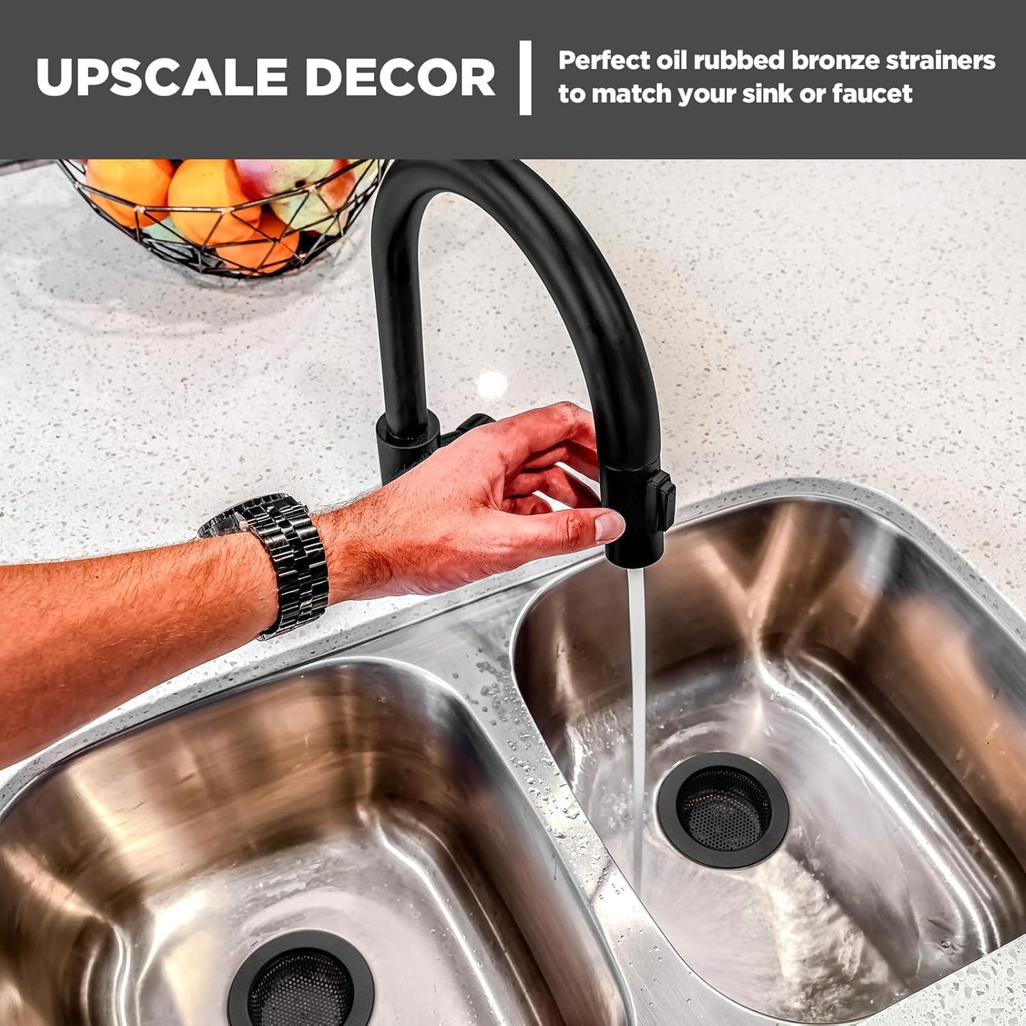 Retisee 2 Pcs Sink Strainer Stainless Steel Kitchen Sink Drain Strainer Basket Cover Mesh Hair Food Catcher, Large Wide Rim of 4.4 Diameter(Matte Black)