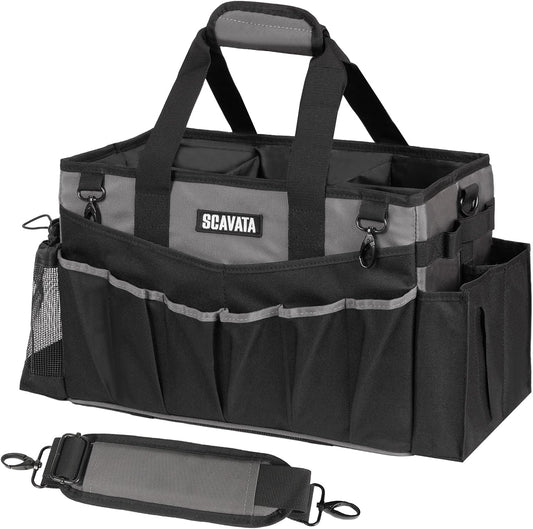 Wearable Cleaning Caddy Bag, Cleaning Caddy Supplies Organizer with Handle & Shoulder Straps for Housekeepers, Under Sink & Car Cleaning Tool Organizers with 4 Foldable Divider (DarkGrey)