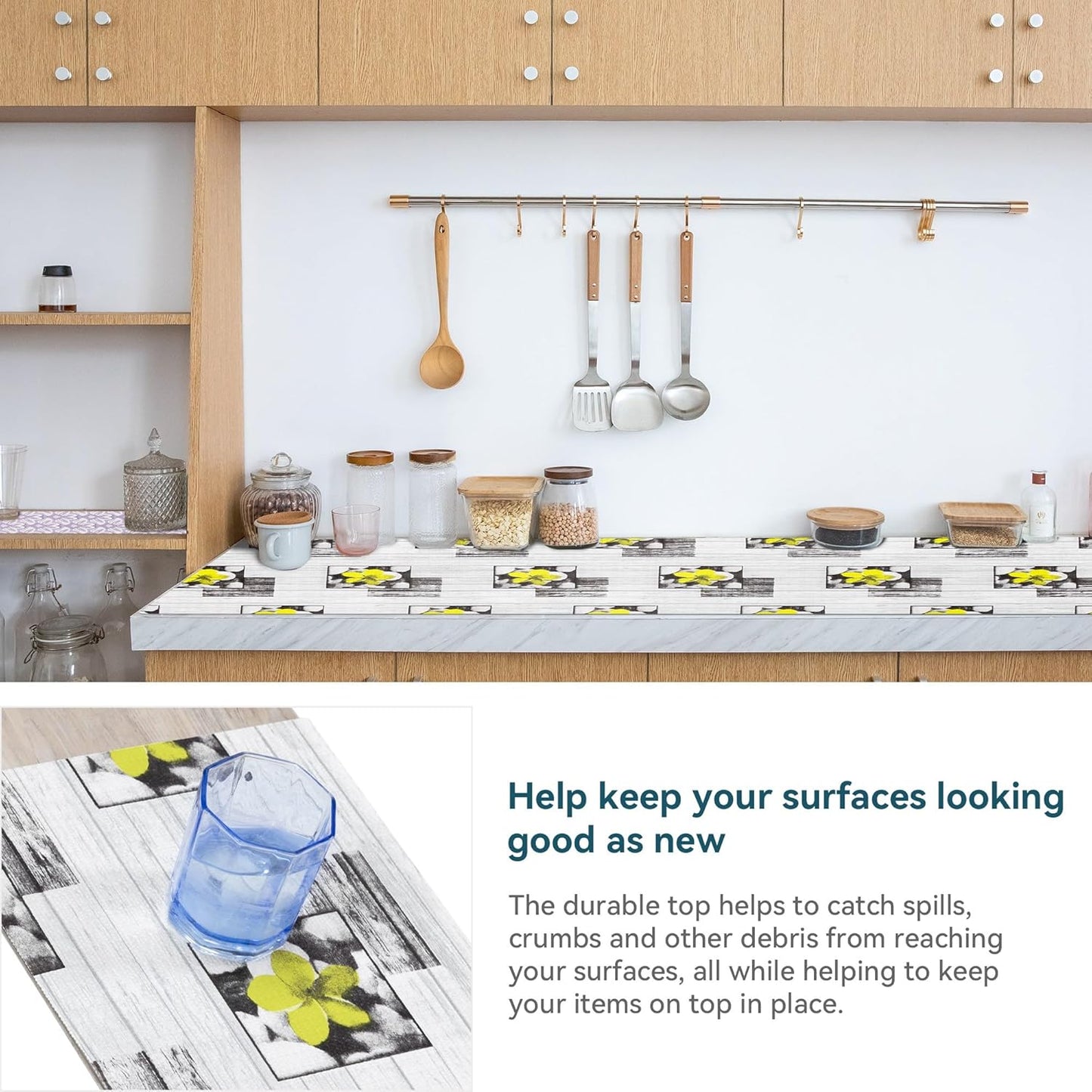 Shelf Liner 18" W x 96" L Non Adhesive Kitchen Drawer Liner, Waterproof Shelf Liner Durable Anti-Slip for Kitchen Cabinets