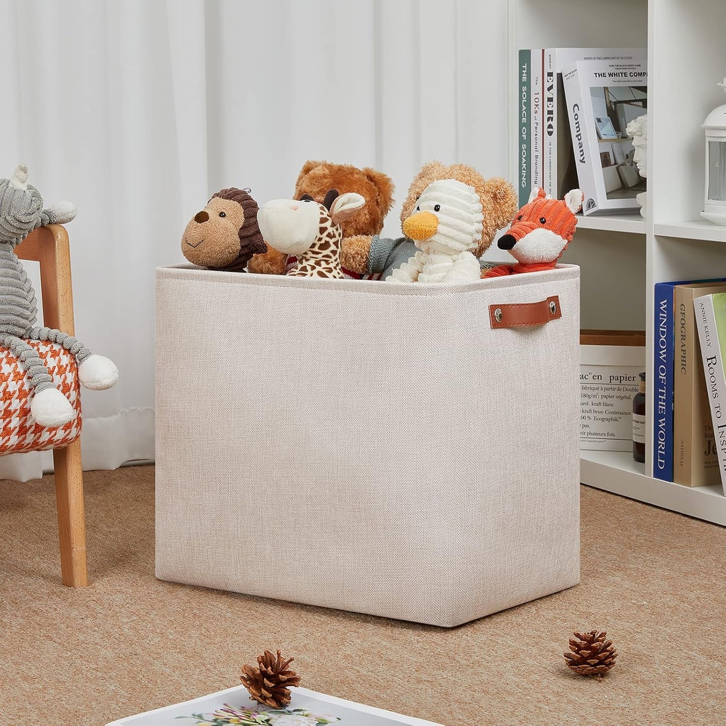 DULLEMELO Fabric Storage Basket, Large Storage Bin for Organization, Closet Storage Bins for Clothes Blankets Nursery Shelves, Collapsible Storage Container Box with Handles(Cream)