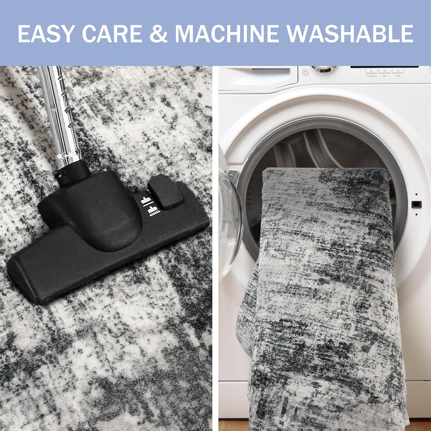 IOHOUZE Abstract Runner Rug 3x8 Ft Washable Runners for Hallways, Non Slip Kitchen Runner Printed Faux Wool Entryway Runner Indoor, Modern Abstract Floor Carpet for Hall Kitchen Bedroom, Black Grey