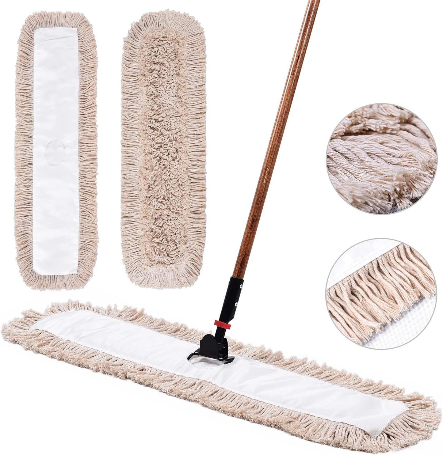 Matthew Cleaning 24'' Cotton Dust Mop Refill Washable Thick Tufted Replacement Heads for Residential & Commercial Use Fit All 24'' Dust Mop Frames, Hardwood, Laminate, Concrete Floors 6 Pack