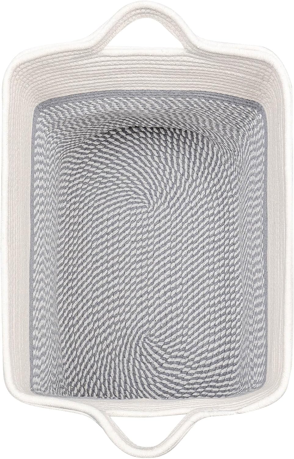 Storage Baskets for Clothes Fabric Cotton Rope Storage Basket with Handles, Decorative Woven Basket for Living Room,Closet Organizer Blankets, and 2bags (White/Gray, L14×W11×H14)