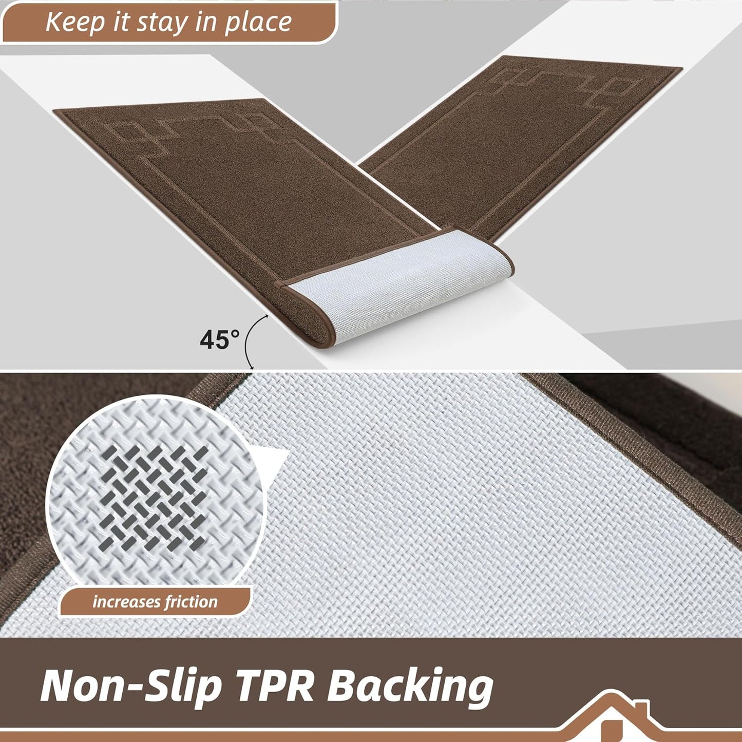 BEQHAUSE Door Mat 20" x 32", Non-Slip Door Mats Indoor Entryway Rugs Washable Low-Profile Absorbent and Stain Resist Floor Mats, Dog Door Mat for Front Back Door, Muddy Wet Shoes & Paws, Brown