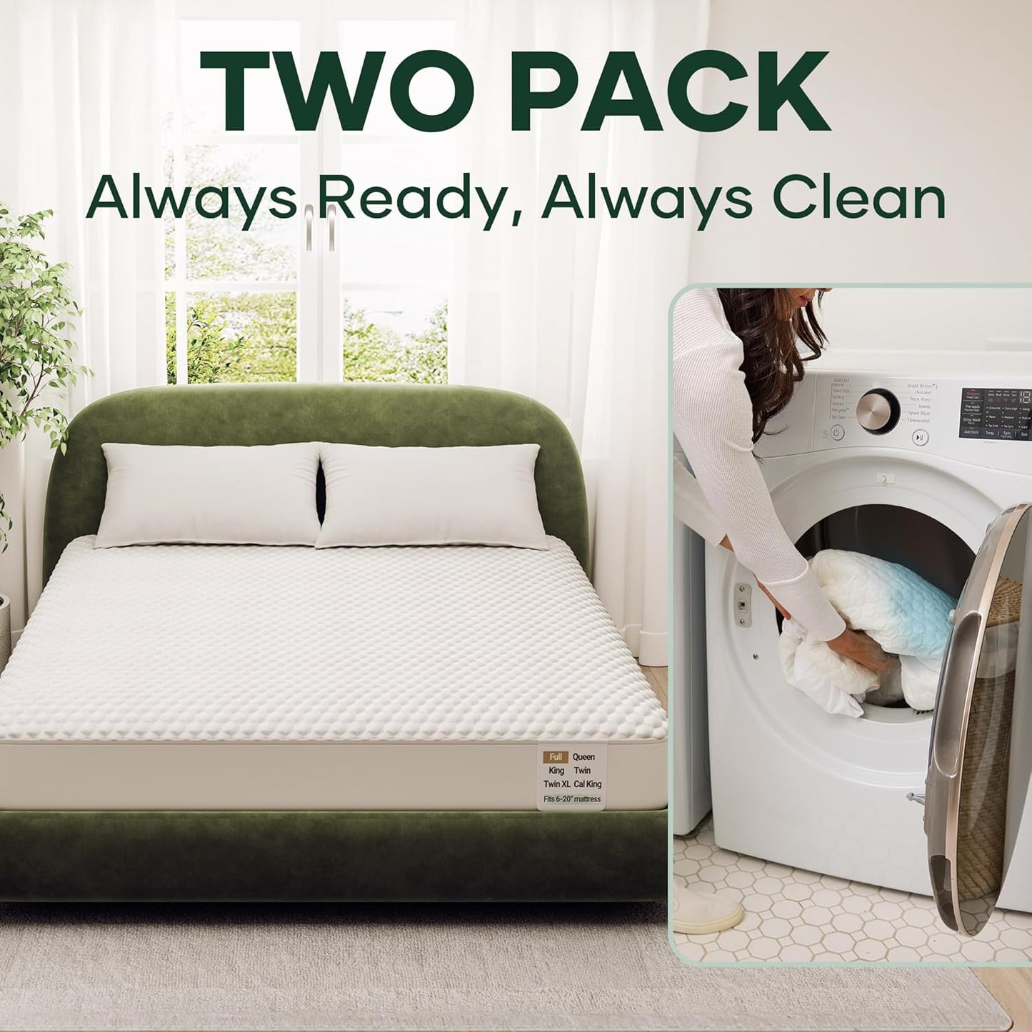 Ohgeni 100% Waterproof Mattress Protector, Queen Size-2 Pack, Fitted Sheet with Stretchable Pockets, Deep Sleep Noiseless Soft. Breathable Cooling Hypoallergenic Material, Mattresses Cover for Bed