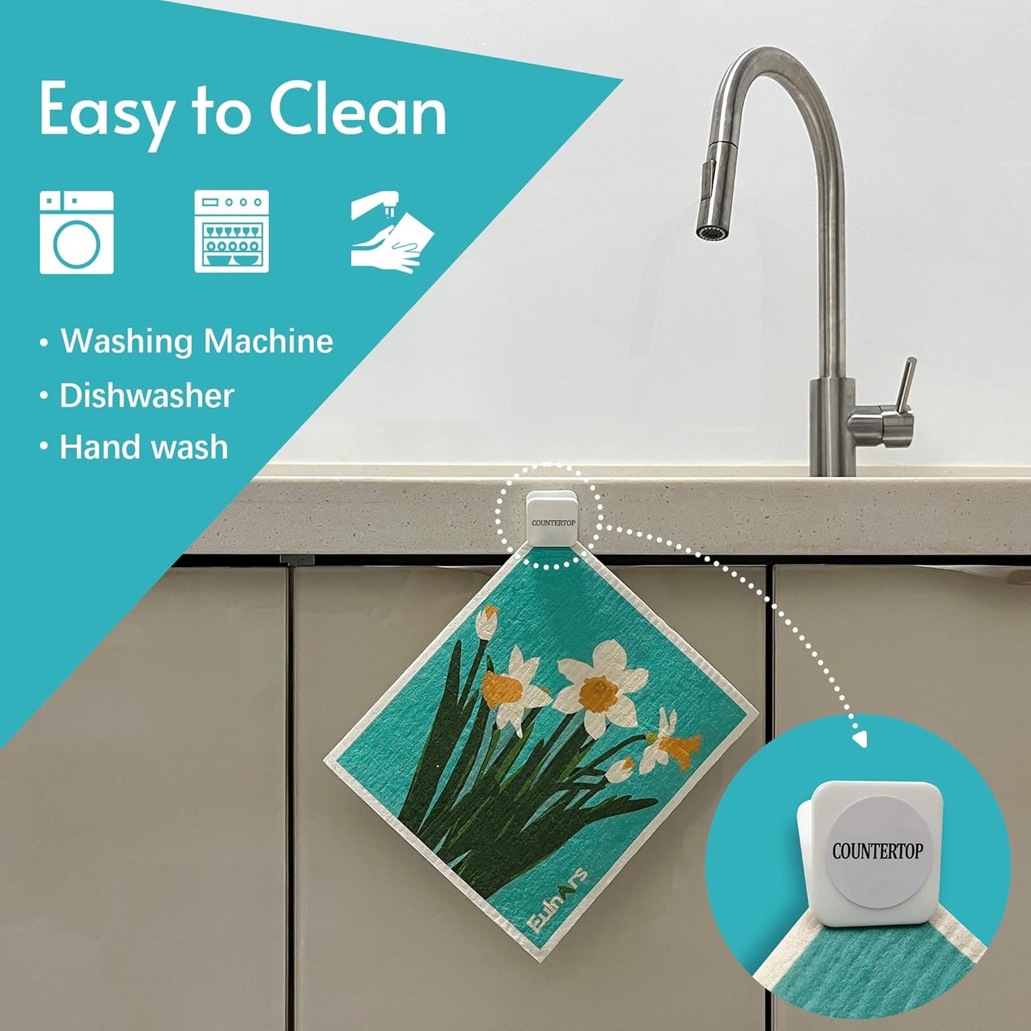 Swedish Dishcloths for Kitchen, 8 Pack Reusable Paper Towels with Clips, Non-Scratch Swedish Dish Towels, Super Absorbent Cellulose Sponge Cloths, Assorted