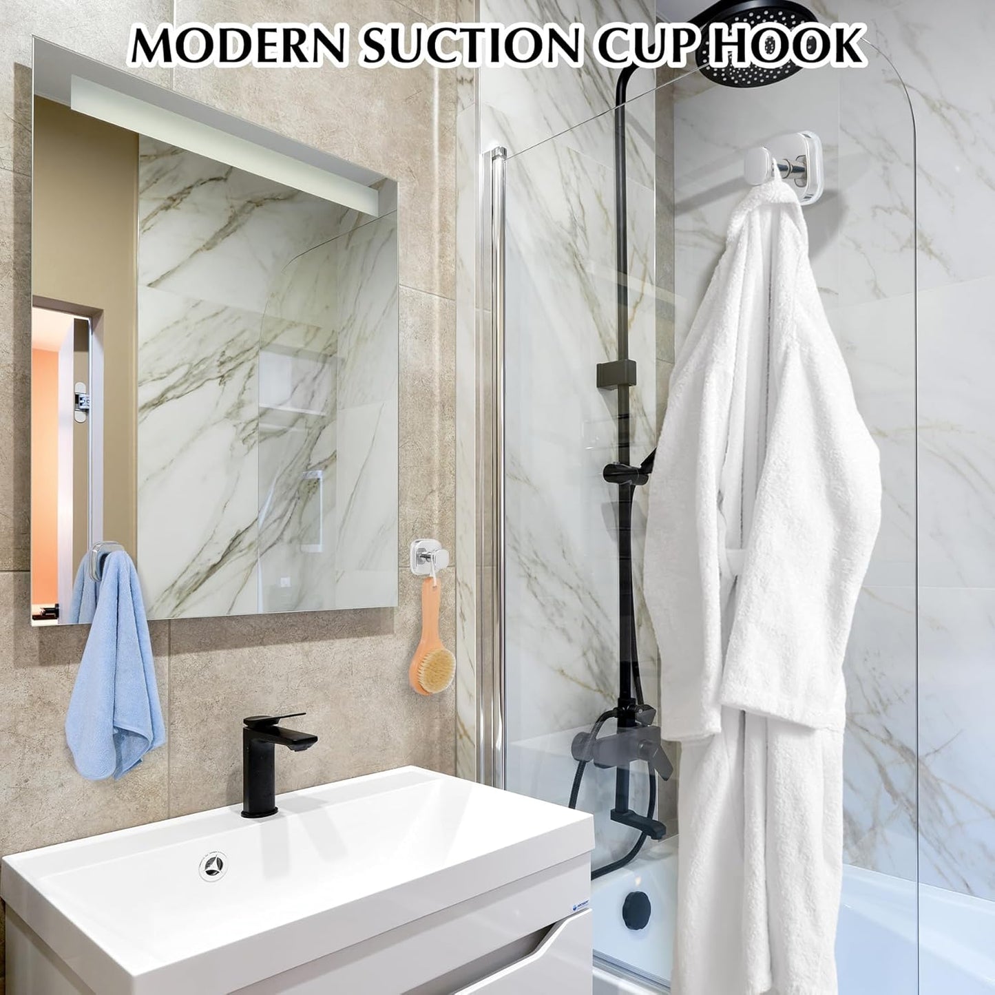 Suction Cup Hooks for Shower - Reusable No-Drill Mounting - Hooks for Towels, Robes & Loofah on Metal, Glass, Mirrors, Tile & Smooth Non-Porous Surfaces (2, Chrome Polished)
