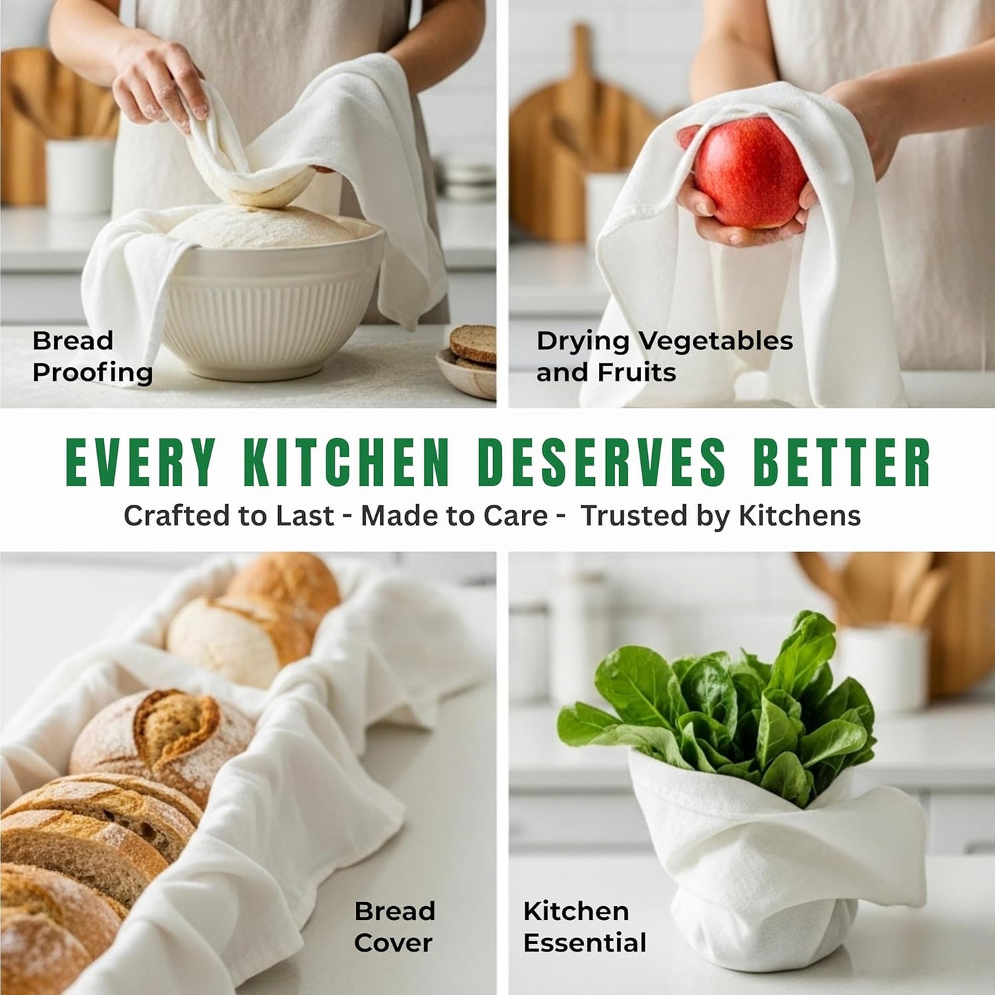 WHITEWRAP Flour Sack Towels| Tea Towel for Crafts| Kitchen Dish Cotton Blank Towel for Embroidery| Baking Bread Proofing Linen Cover| Thick Absorbent Quick Dry| 12Pack 28"x28" Natural