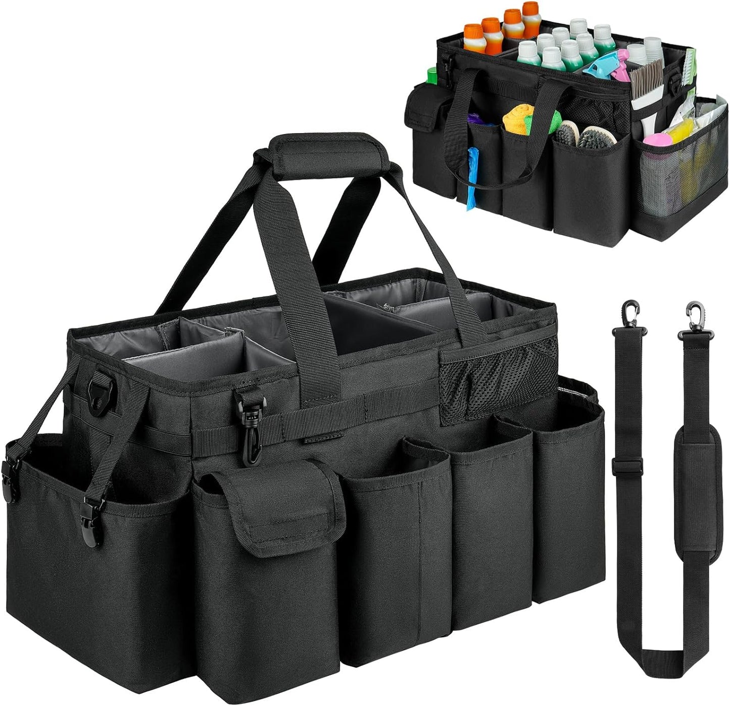 Cleaning Caddy Bag,Extra Large Cleaning Supplies Organizer with Handle for Housekeepers,Black