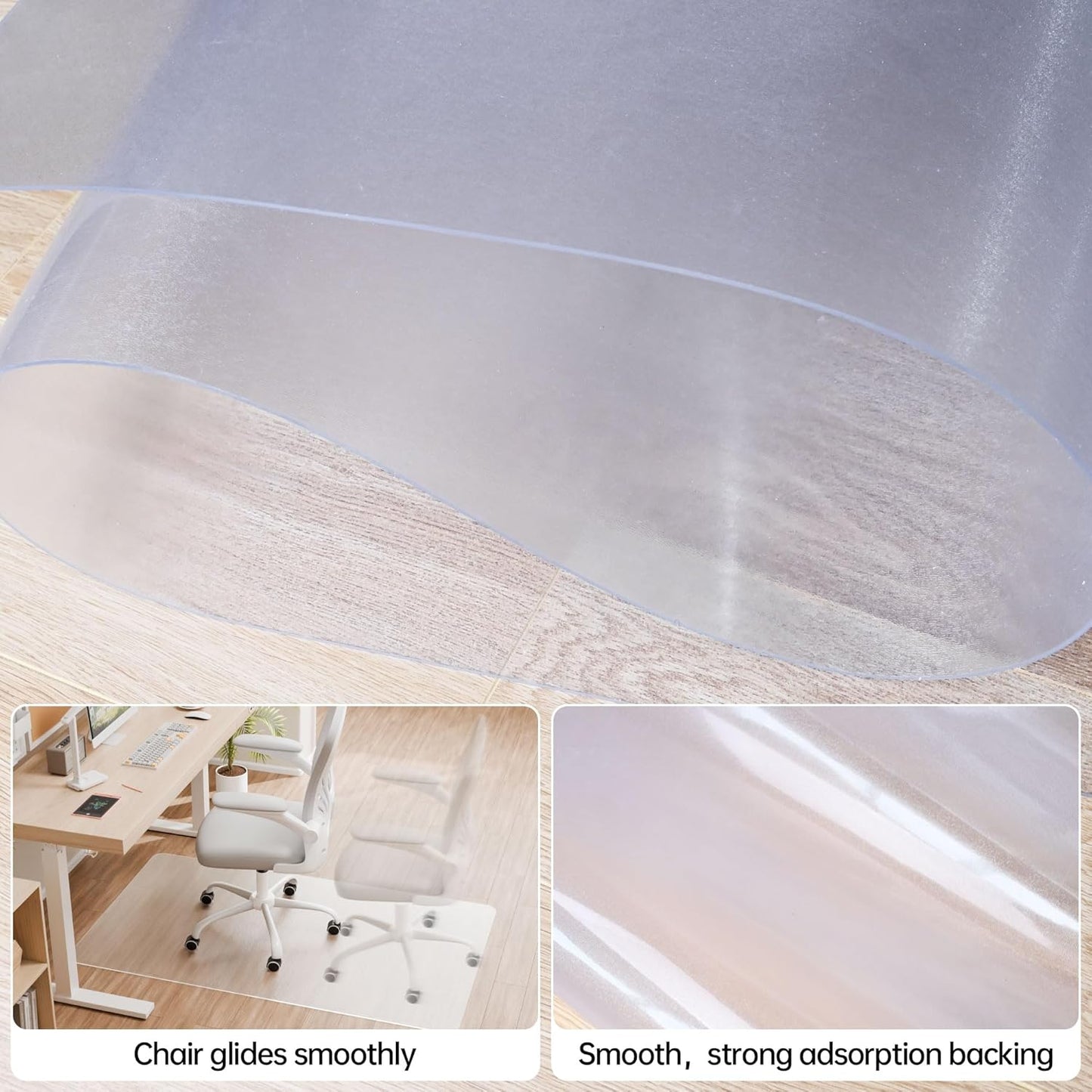 Office Chair Mat for Hardwood Floor, 58" x 44" Clear Computer/Desk Chair Mat for Hard Floor, Thicker, Easy Glide, Non-Slip, Protects Hard Surfaces from Scratches, Ideal for Home or Office