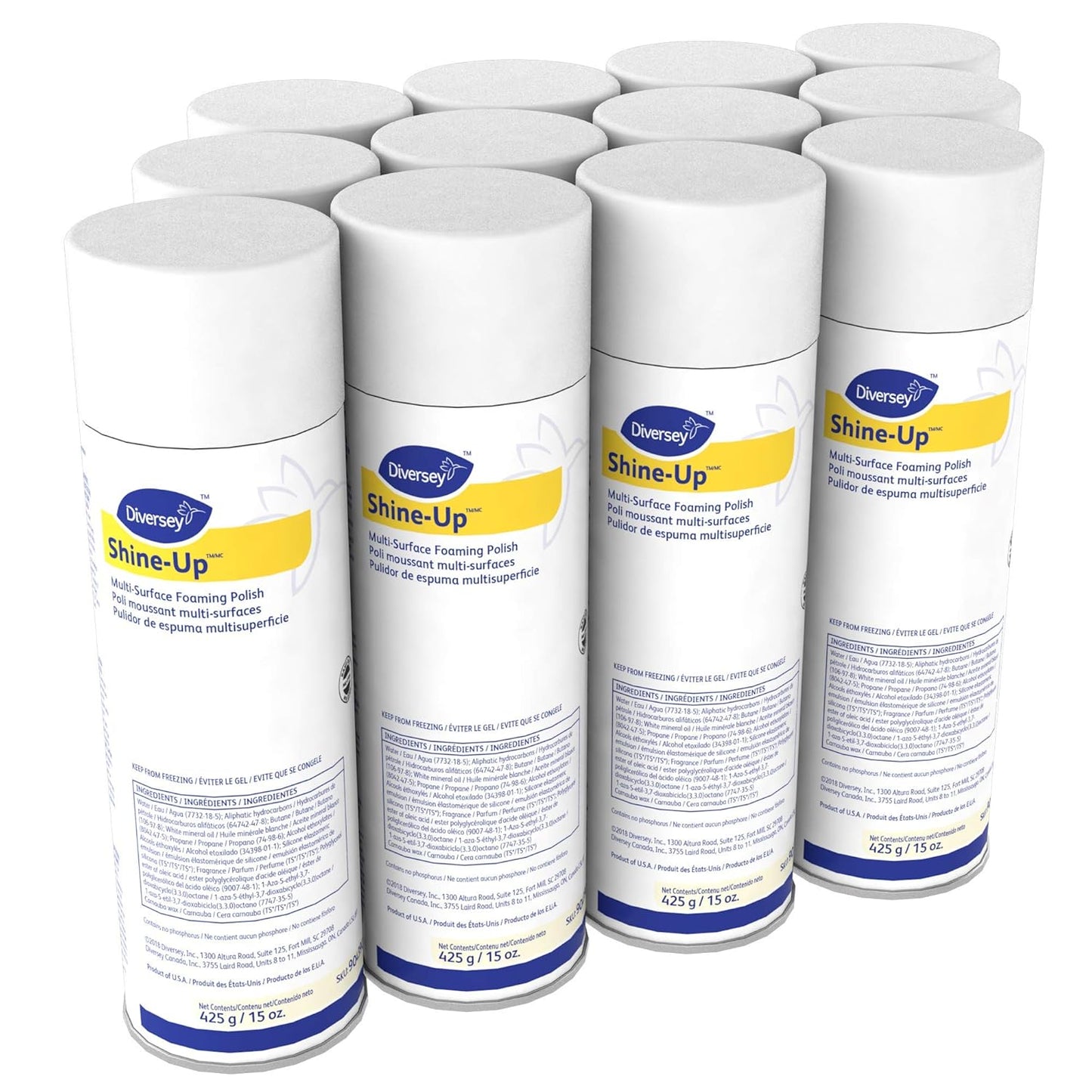 Diversey 904390 Shine-Up Multi-Surface Foaming Polish, Use to Clean Furniture, Vinyl, Stainless Steel, Lemon Scent, Aerosol, 15-Ounce (Pack of 12)