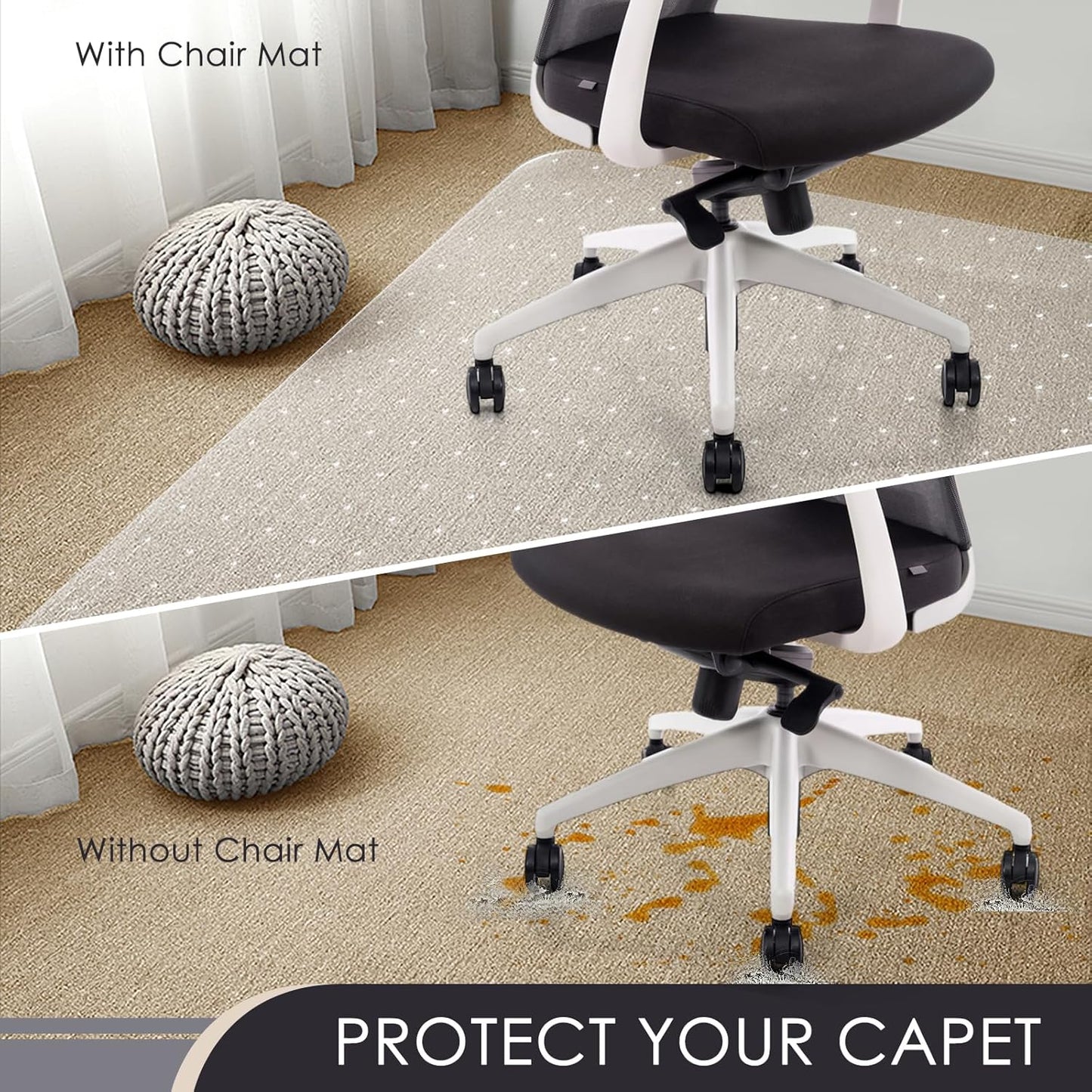 Kuyal Office Chair Mat for Carpet, 2 Pack 48x 60 Clear Heavy Duty Computer Chair Mat, Under Desk Protector Carpeted Floors Mat, Easy Chair Movement,Ship Flat