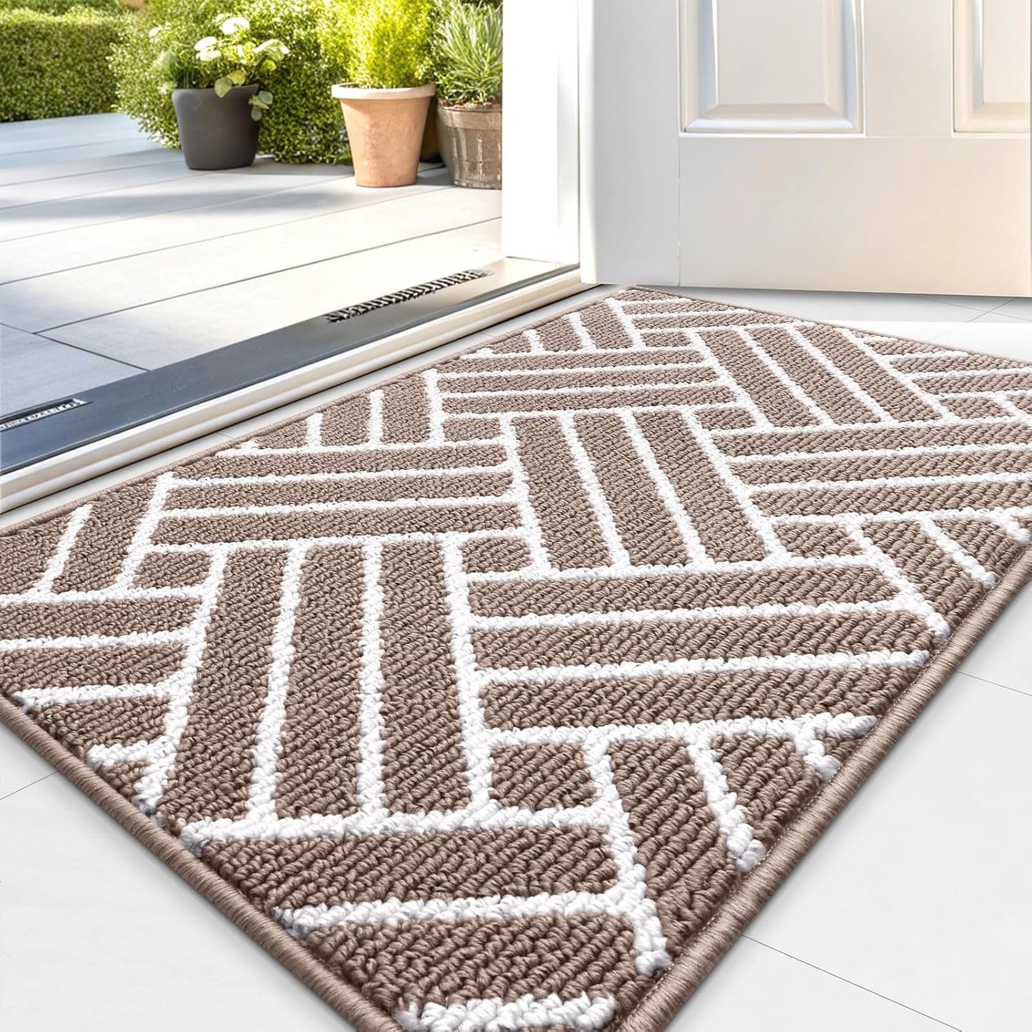 OLANLY Indoor Door Mat, 32x20 Inch, Dirt Resistant and Absorbent, Non-Slip Rubber Backing Floor Mats, Easy Clean Low-Profile Doormat for Entryway, Front Door, and Inside Entrance, Brown