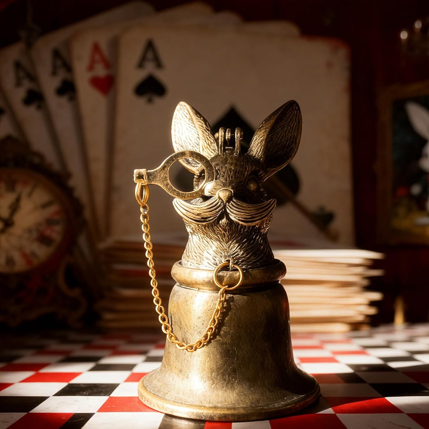 Antique Rabbit Candle Snuffer - Vintage Gunmetal Finish with Spectacle Chain, Flame Extinguisher Tool & Home Decor Gift for Candle Lovers (8cm x 19cm)