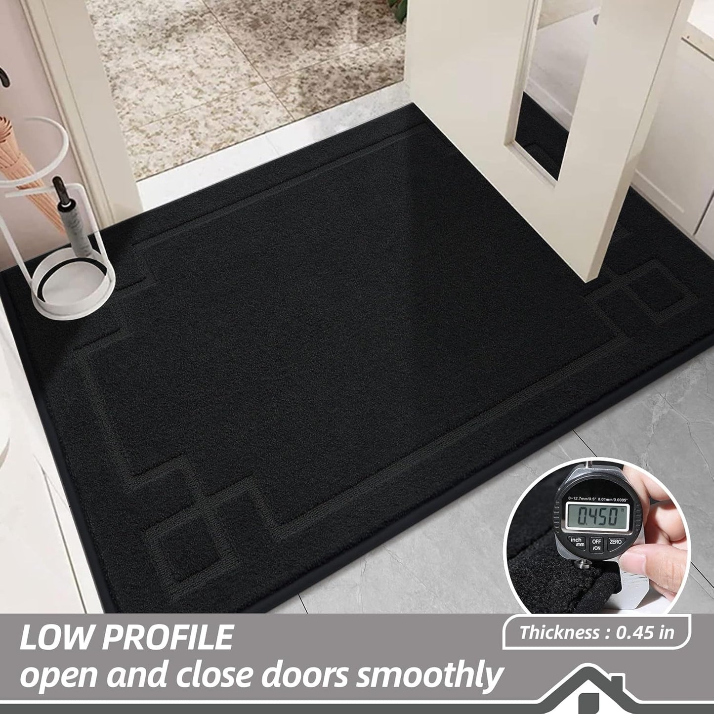 BEQHAUSE Door Mat 24" x 36", Non-Slip Door Mats Indoor Entryway Rugs Washable Low-Profile Absorbent and Stain Resist Floor Mats, Dog Door Mat for Front Back Door, Muddy Wet Shoes & Paws, Black