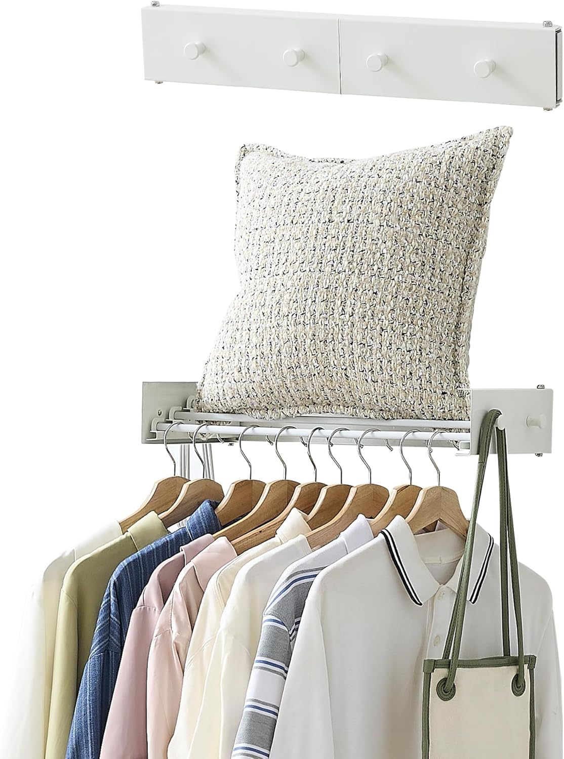 Clothes Drying Rack, Laundry Hanger Dryer Rack, Wall Mounted Drying Rack for Laundry, Foldable Drying Rack Indoor Outdoor,19.7" Wide,4 Aluminum Rods with Hooks, 40 lb Capacity (White 19.7" Hooks)