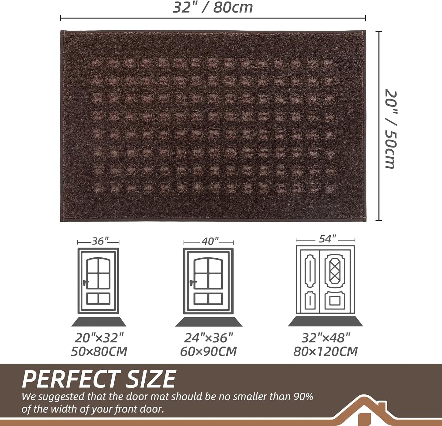 BEQHAUSE Waffle Door Mats Indoor 20"x32", Dog Mat for Muddy Paws Absorbent and Dirt Resist Floor Mats Non-Slip Washable Rugs for Entryway, Welcome Mat for Front Back Door, Muddy Wet Shoes, Dark Brown