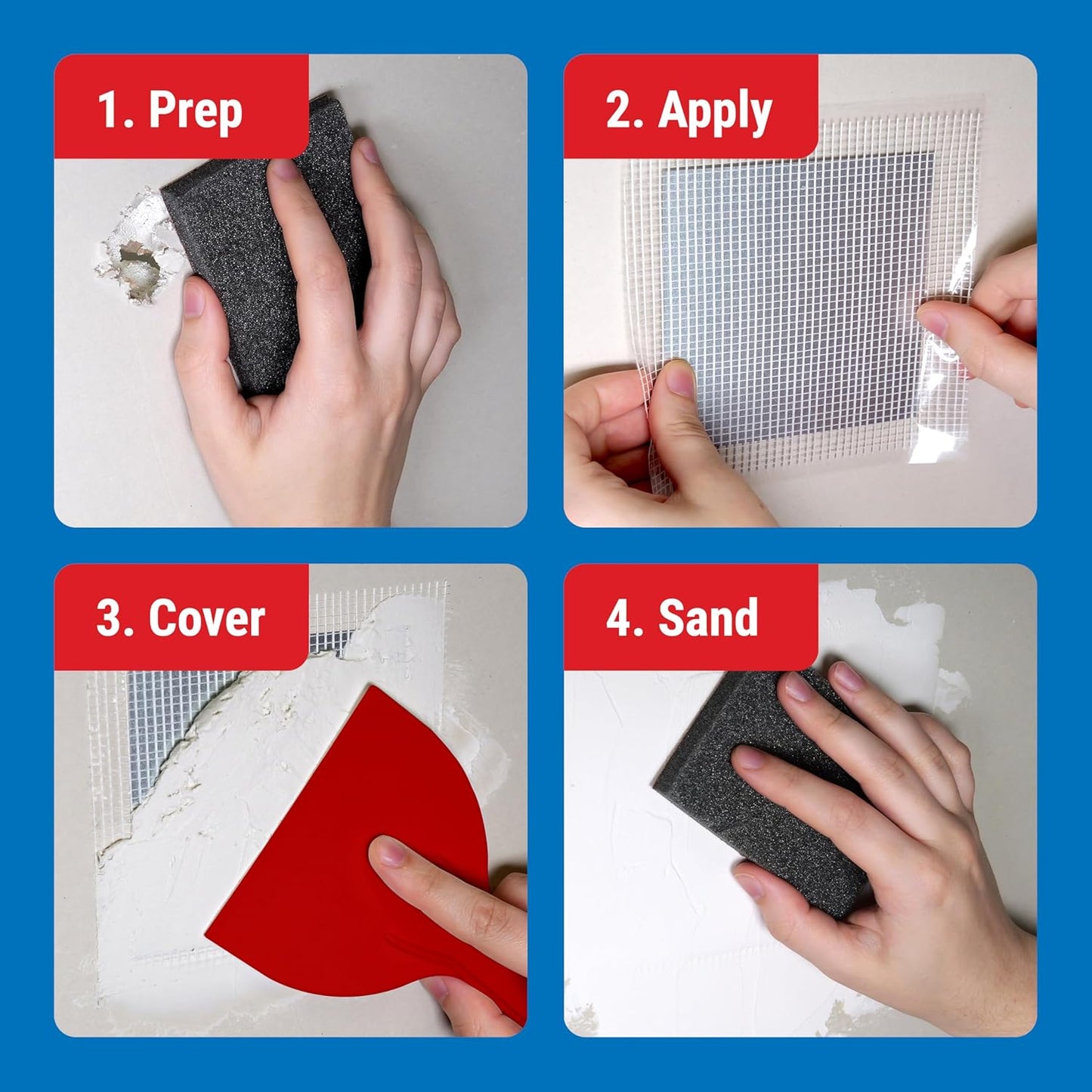 MaxPatch® 4 in. x 4 in. Solid Metal Self-Adhesive Wall Repair Patch (3-Pack) – Durable Galvanized Metal, Easy Application for Drywall, Plaster, and Ceiling Repairs