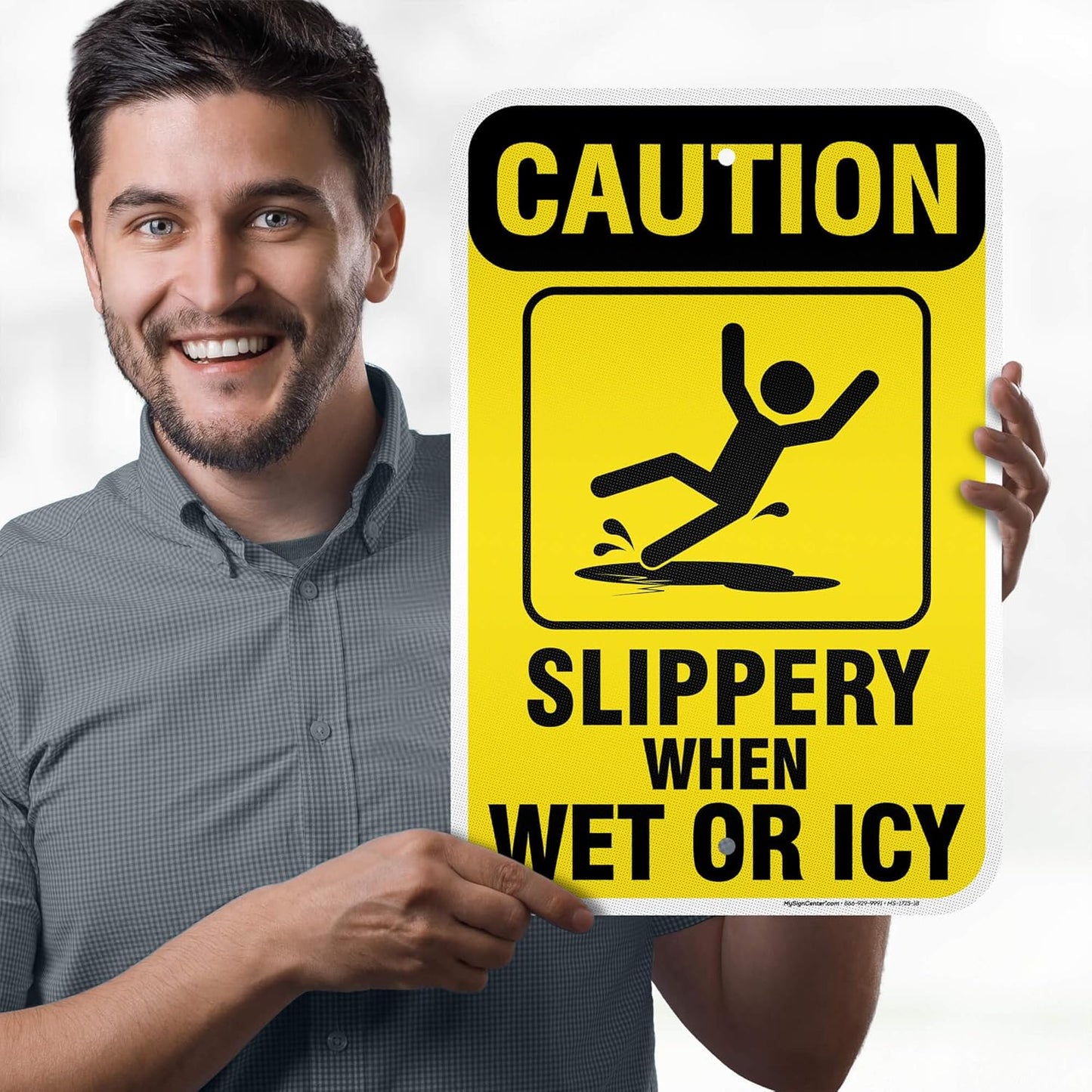 Caution Slippery When Wet Sign or ICY Sign, 12"x18" Aluminum Reflective, Indoor/Outdoor Use, USA MADE By My Sign Center