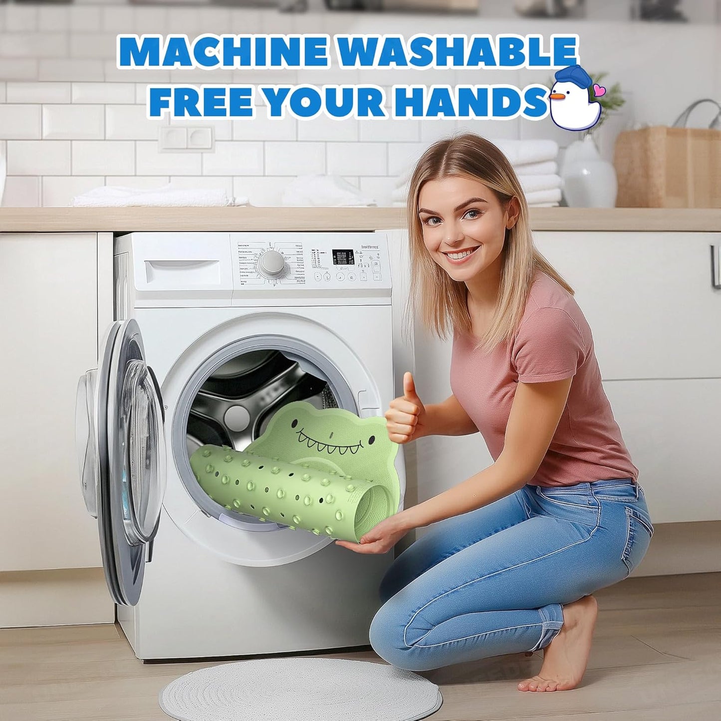 UNEEDE Dinosaur Kids Bathtub Mat - Extra Thick Rubber Shower Mat for Toddlers, 30"x18" Bath Mat with 100+ Suction Cups, Machine Washable Tub Pad for Babies & Children's Bath Time Comfort