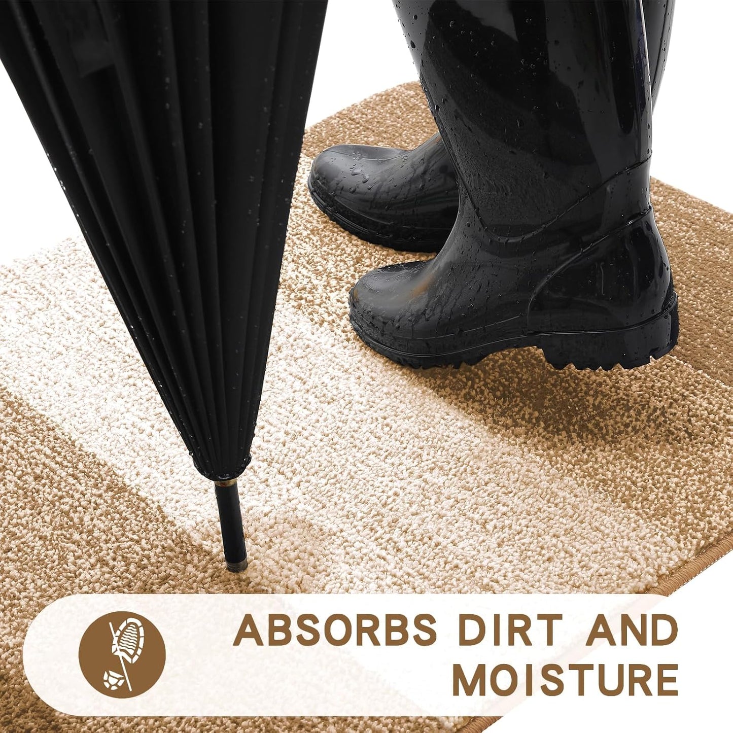 Kitinjoy Indoor Outdoor Door Mat, 71x47 Non-Slip Absorbent Dirt Trapper, Low-Profile Washable Inside Entrance Front Floor Mat, Sturdy Soft Entry Doormats for Entryway, Camel