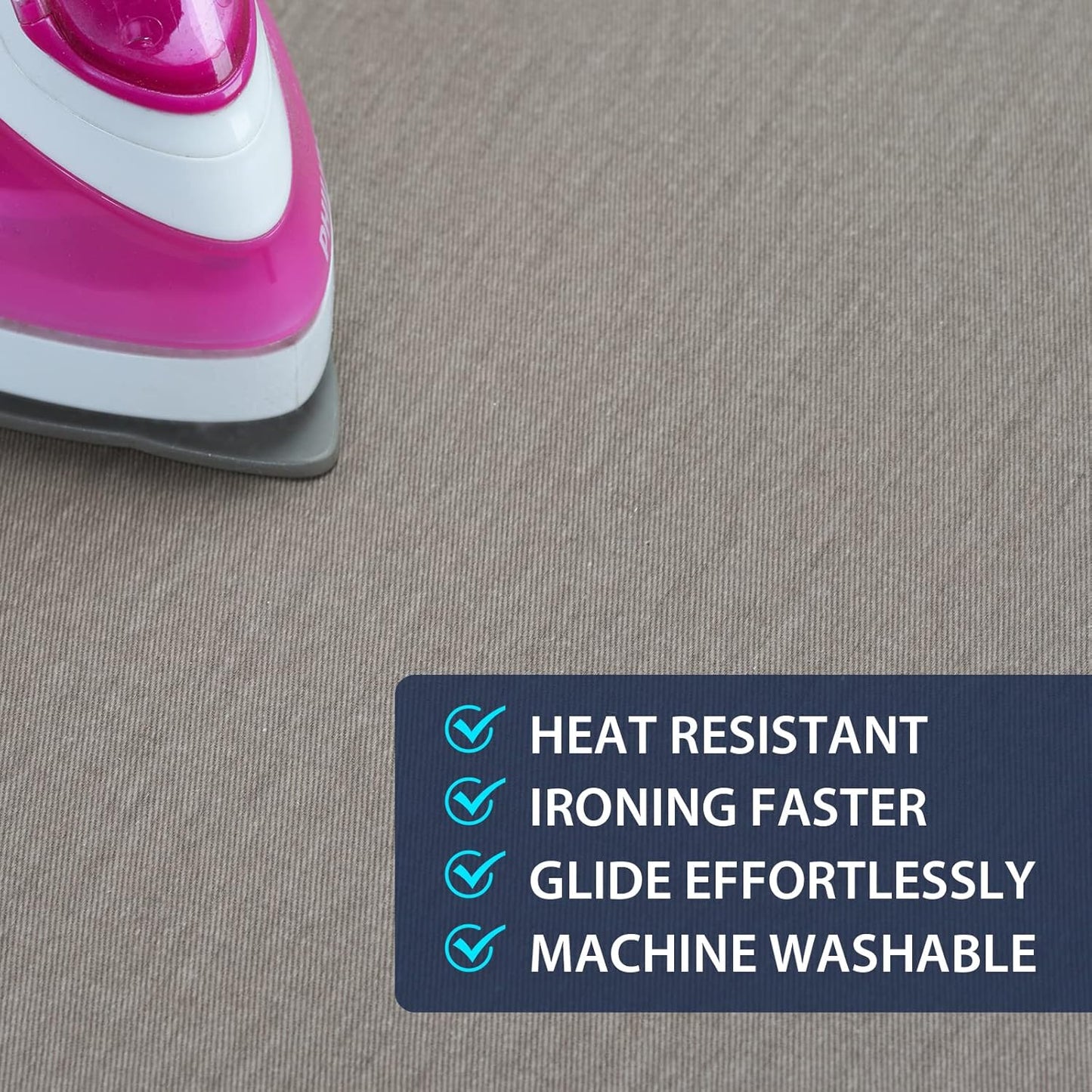 Seiritex Small Ironing Board Cover 13 x 37 inch, Fits Over The Door Ironing Board, Heat Reflective Thick Padding with Hook and Loop Fasteners, 3 Layers Iron Board Cover (Brown)