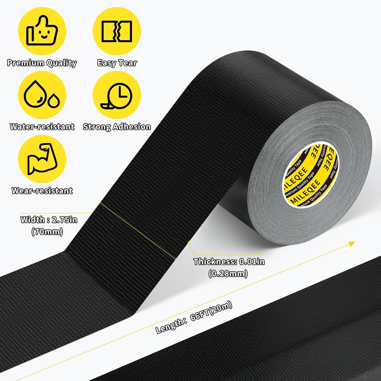 Cloth Duct Window Seal Strip Tape for Winter, 2.75in x 66FT, Weather Stripping Sealing Insulation Tape for Windows and Door, Easy Tear Sealer Draft Blocker Black