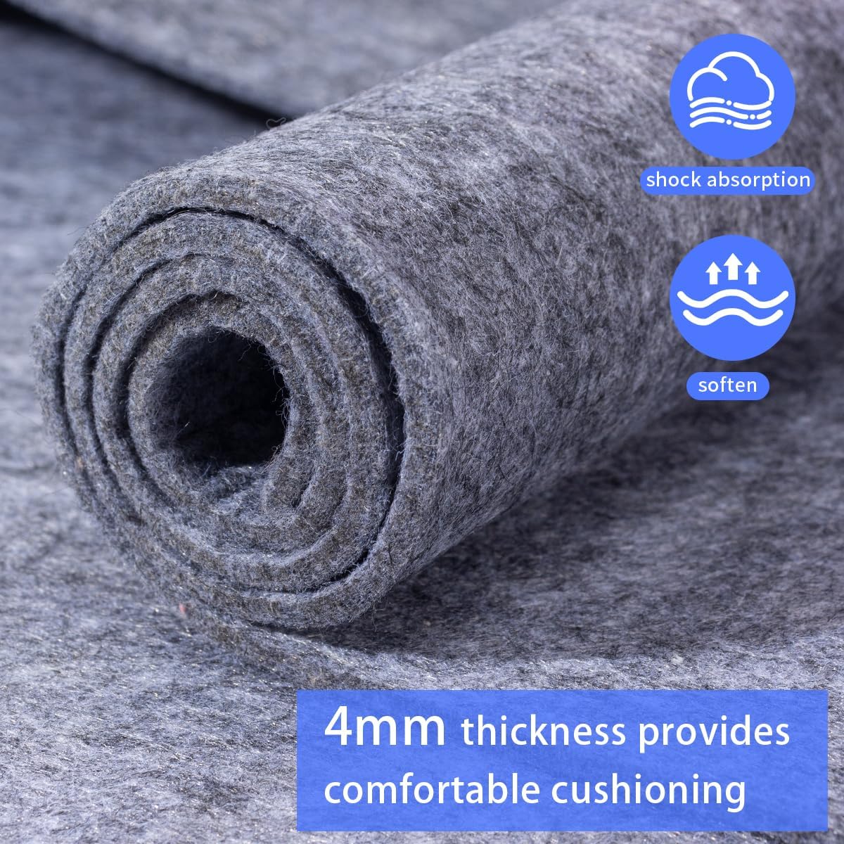 Extra Large Area Rug Cushioned Carpet Pad, 3x5 Ft, Thick Felt Pad for All Floors, Keeps Rug in Place Soft