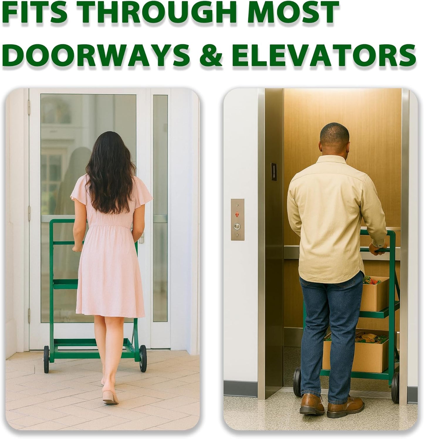 Recycling Cart,2-Tier Recycle Bin Cart with Wheels,Holds up to 140 Lbs,Rolling Utility Organizer for Garbage Sorting,Warehouse and Garage (Green)