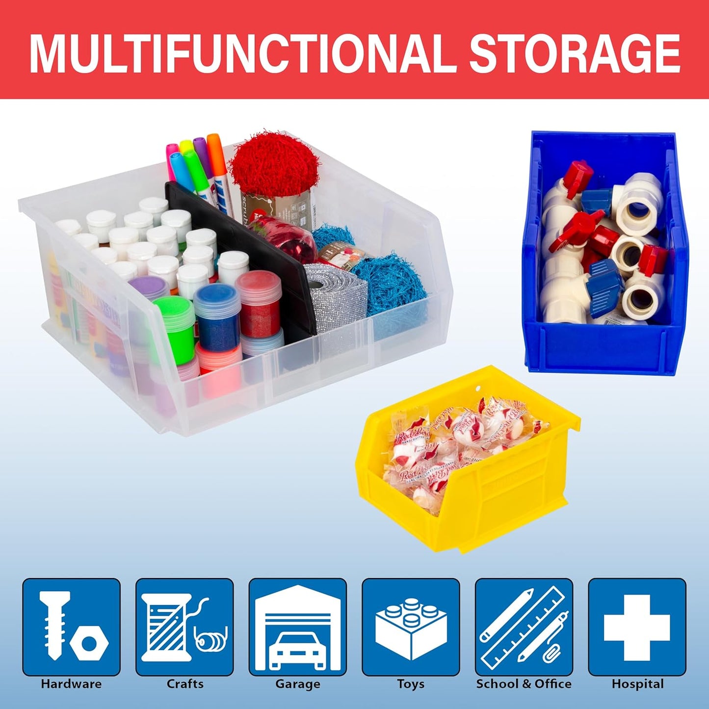 Akro-Mils 30270 AkroBins Plastic Storage Bins, Space-Saving Stackable Bins for Garage, Pantry, Craft Organization, 18-Inch x 16-Inch x 11-Inch, Yellow, 3-Pack